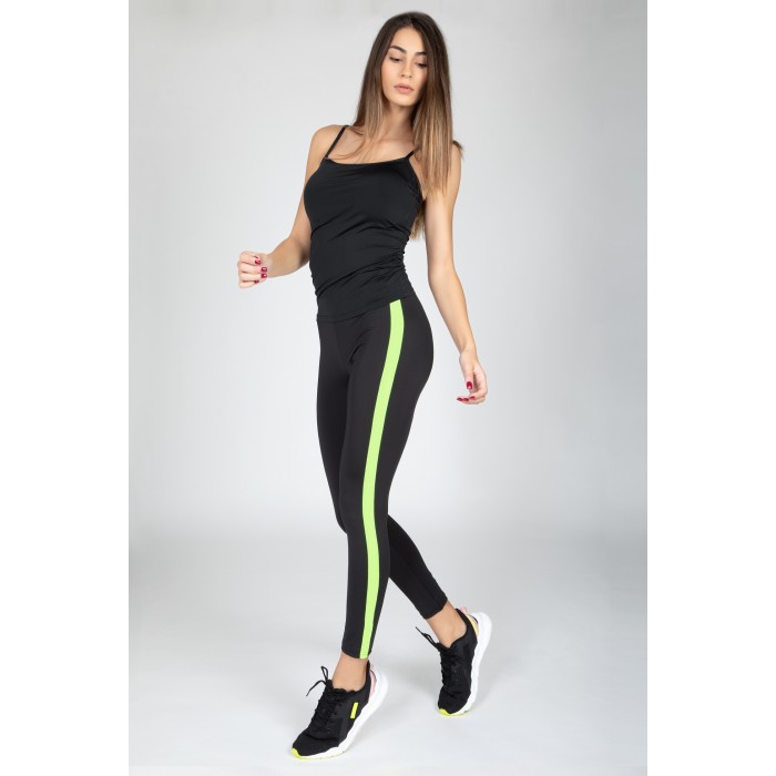 Leggings in tessuto sportivo banda laterale fluo